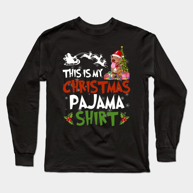 Pitpull this is my Christmas pajama shirt - funny Christmas pajama shirt gift Pitpull dog lover - Pitpull with Santa hat Christmas shirt Long Sleeve T-Shirt by TeesCircle